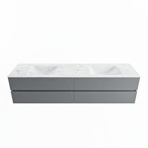 Mondiaz Vica Dlux badmeubel 200cm Plata - Cloud wastafel Opalo dubbel - met 2 kraangaten