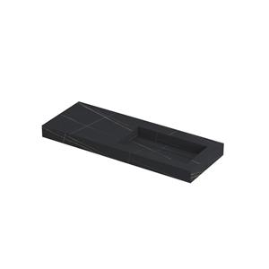 Ink Pitch Wastafel - keramische slab rechts met drain en front en side skirts zonder kraangat - Lauren black mat - 1200x450x90 mm (bxdxh)