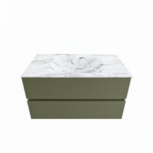 Mondiaz Vica Dlux badmeubel 90cm Army - Cloud wastafel Glace midden - zonder kraangat