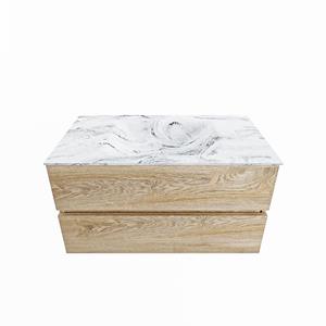 Mondiaz Vica Dlux badmeubel 90cm Washed Oak - Cloud wastafel Glace midden - zonder kraangat