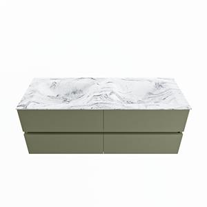 Mondiaz Vica Dlux badmeubel 130cm Army - Cloud wastafel Glace dubbel - met 2 kraangaten