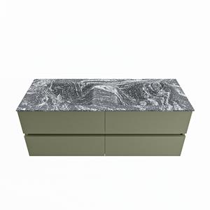 Mondiaz Vica Dlux badmeubel 130cm Army - Cloud wastafel Lava dubbel - met 2 kraangaten