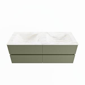 Mondiaz Vica Dlux badmeubel 130cm Army - Cloud wastafel Ostra dubbel - met 2 kraangaten