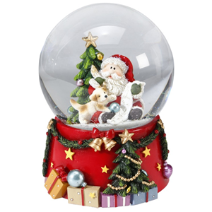 Inge Glas Sneeuwbol - Kerstman met kerstboom en hondje