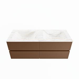 Mondiaz Vica Dlux badmeubel 130cm Rust - Cloud wastafel Ostra dubbel - met 2 kraangaten