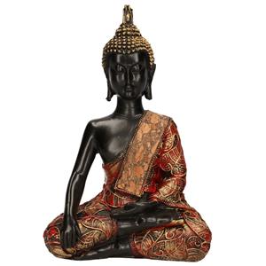 Merkloos Boeddha beeld zwart/goud/rood zittend 21 cm type 2 -