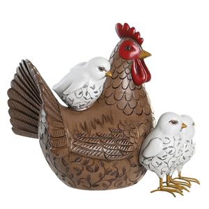 Items Home decoratie dieren/vogel beeldje - Kip met kuikens - 25 x 22 cm - binnen/buiten - bruin/wit -