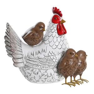 Items Home decoratie dieren/vogel beeldje - Kip met kuikens - 25 x 22 cm - binnen/buiten - wit/bruin -