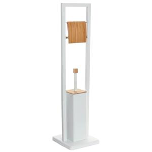 Items Toiletborstel met toiletrolhouder wit metaal/bamboe 80 cm -