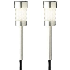 Lumineo 2x Buiten/tuin LED zilveren stekers solar verlichtingen 26 cm -
