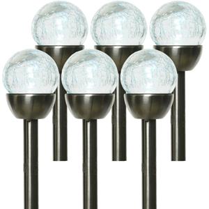 Lumineo 6x Buiten LED RVS bollen stekers Navi solar verlichting 24 cm colour changing -