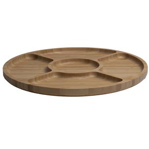 Lowenthal Bamboe houten serveerbord/tapasbord 5 vakken rond D30 cm -