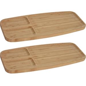 Merkloos 2x Serveerplanken/borden 3-vaks van bamboe hout cm -