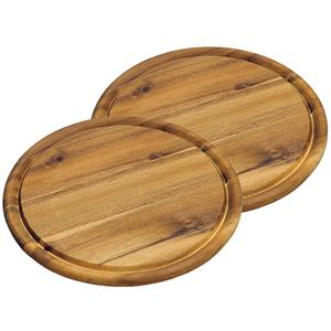 Kesper 2x stuks houten broodplanken/serveerplanken rond met sapgroef 25 cm -