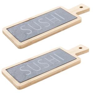 Cosy & Trendy 2x stuks leisteen/bamboe serveerplank sushi 23 x 9 cm -