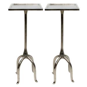 Set van 2x stuks plantenstandaards vierkant aluminium zilver 26 x 65 cm -