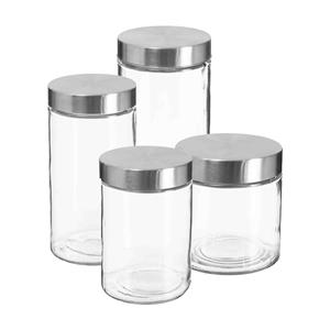 Secret de Gourmet Set van 4x keuken voorraadbussen/potten glas RVS deksel - 4 formaten -