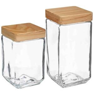 5five Keuken voorraadpotten glas met houten deksel - 2 formaten - 4x stuks -