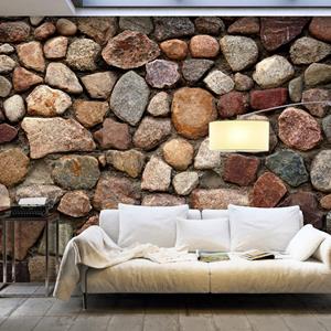 Karo-art Fotobehang - Muur van natuursteen , beige bruin