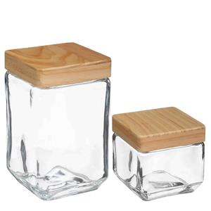 5five Keuken voorraadpotten glas met houten deksel - 2 formaten - 6x stuks -