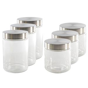HI Set van 6x keuken voedsel opslag voorraadpotten glas in 2 formaten -