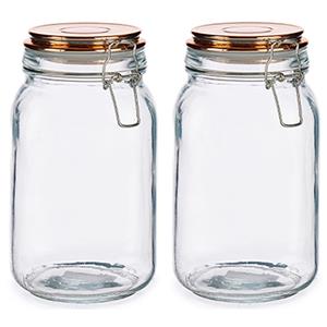 Vivalto Set van 4x stuks glazen luxe keuken voorraadpotten/voorraadbussen met klepdeksel koper 1500 ml -