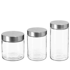 Secret de Gourmet Set van 8x keuken voorraadbussen/potten glas RVS deksel - 3 formaten -