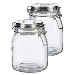 Vivalto Set van 6x stuks glazen luxe keuken voorraadpotten/voorraadbussen met klepdeksel zilver 1000 ml -