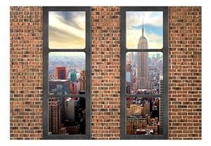 Karo-art Zelfklevend fotobehang - New York , Uitzicht uit een raam , Premium Print, Instructie bijgesloten, zeer eenvoudig aan te brengen, geen behangtafel nodig