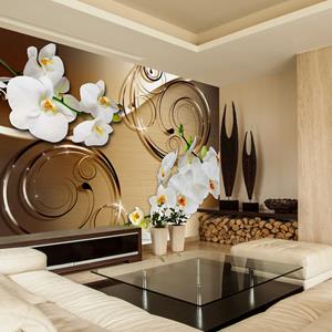 Karo-art Zelfklevend fotobehang - Amberkleurig verwachtingen, orchidee, 8 maten, premium print