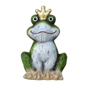 Merkloos Tuinbeeld kikker zittend - kunststeen - H20 cm - groen - Lachende kikkerkoning -