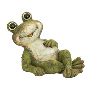 Merkloos Tuinbeeld kikker liggend - kunststeen - x 29 cm - groen - Lachende kikker -