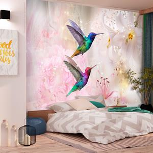 Karo-art Zelfklevend fotobehang - Kleurrijke Kolibries, Roze, Premium print