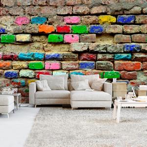Karo-art Zelfklevend fotobehang - Kleurrijke Bakstenen muur, Premium print