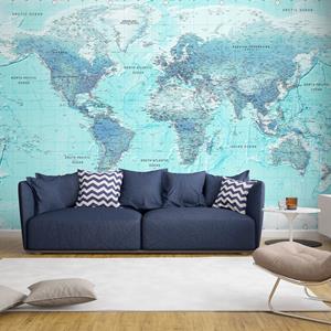 Karo-art Zelfklevend fotobehang - Hemelsblauwe wereld, Wereldkaart, premium print
