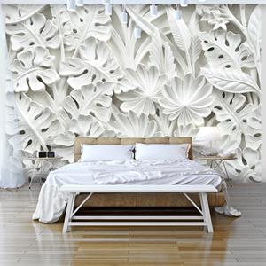 Karo-art Zelfklevend fotobehang - Witte Bladeren, Prachtig achtergrond behang, Premium print