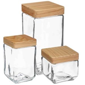 5five Keuken voorraadpotten glas met houten deksel - 3 formaten - 8x stuks -