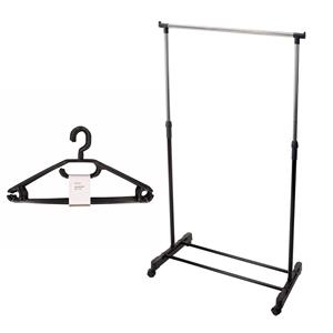 Merkloos Mobiel kledingrek met kleding hangers - 10 kunststof hangers - zwart -