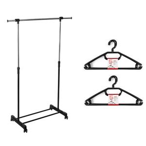 Kledingrek met kleding hangers - enkele stang - kunststof/metaal - zwart - 120 x x 165 cm -