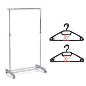 Kledingrek met kleding hangers - enkele stang - kunststof/metaal - grijs - 83 x 43 x 170 cm -