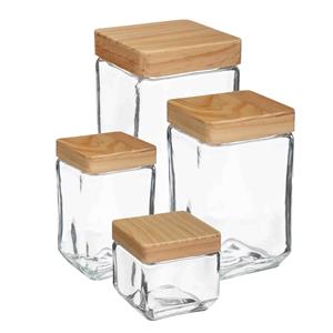 5five Keuken voorraadpotten glas met houten deksel - 4 formaten - 8x stuks -