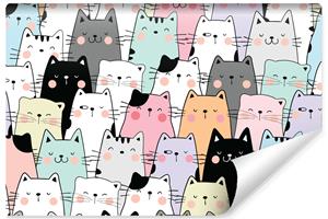 Karo-art Fotobehang - Kleurrijke cartoon katten, ook mooi voor in een kinderkamer, 11 maten, inclusief behanglijm