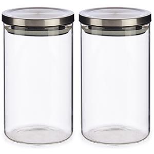 Vivalto Set van 8x stuks glazen luxe keuken voorraadpot/voorraadbus met deksel zilver 1000 ml -