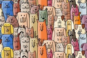 Karo-art Fotobehang - Kleurrijke Cartoon Honden, 11 maten, ook mooi in de kinderkamer, inclusief behanglijm
