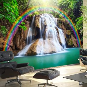 Karo-art Zelfklevend fotobehang - Regenboog boven een waterval , Premium Print
