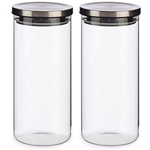 Vivalto Set van 8x stuks glazen luxe keuken voorraadpot/voorraadbus met deksel zilver 1380 ml -