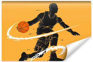 Karo-art Fotobehang - Dribbelende Basketbal Speler, 11 maten, premium print, incl behanglijm
