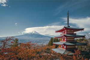 Karo-art Fotobehang - Japanse pagode in de herfst, te koop in 11 maten, premium print, incl behanglijm