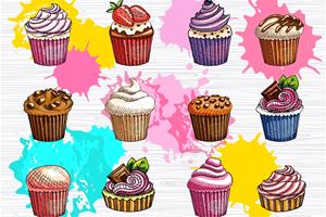 Karo-art Fotobehang - Verschillende soorten Cupcakes, ook leuk in de kinderkamer, 11 maten, inclusief behanglijm