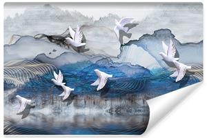 Karo-art Fotobehang - Vogels boven de zee, premium print, inclusief behanglijm